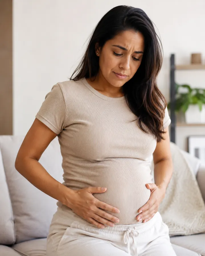 Mujer con sensación de hinchazón y malestar abdominal